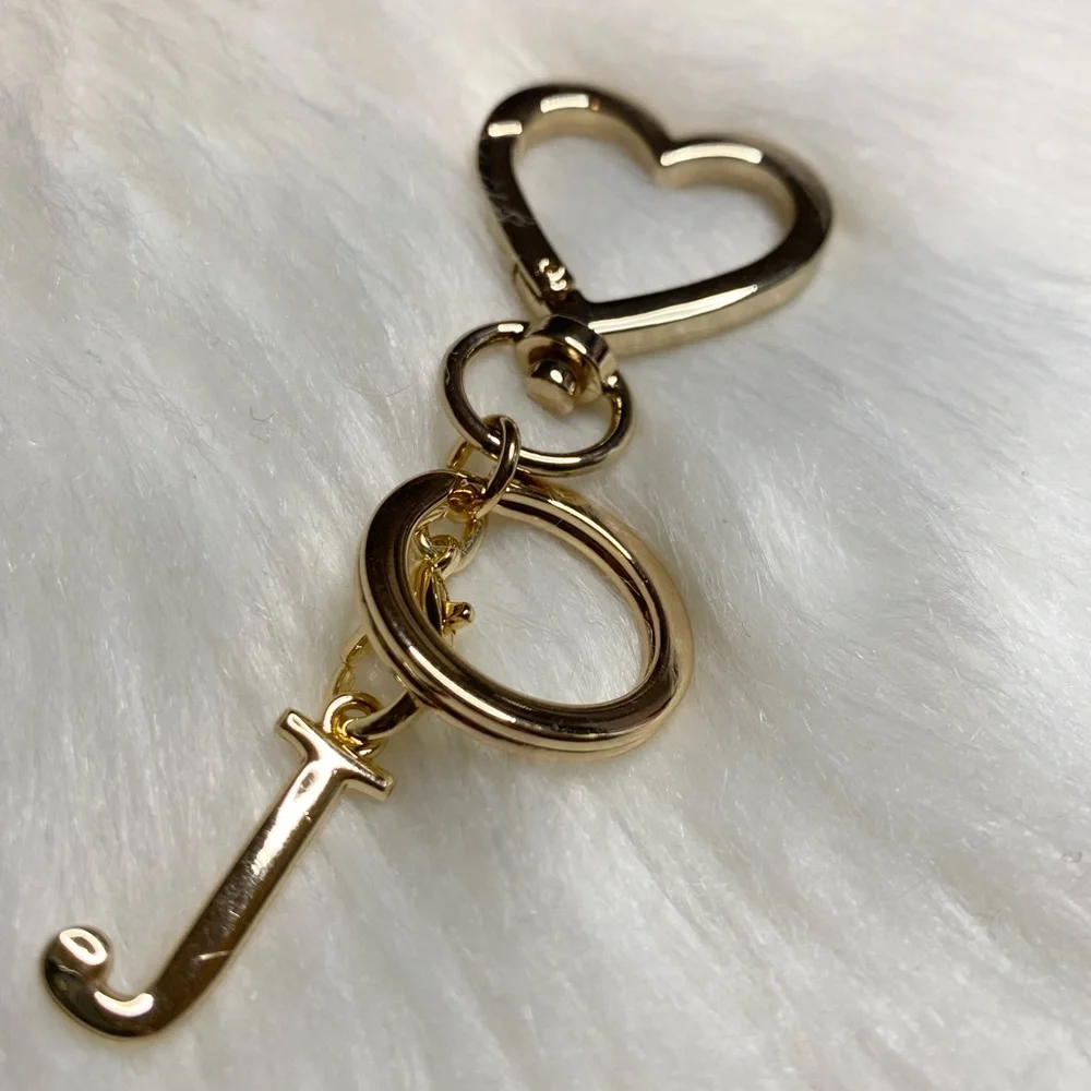 Letter J Gold Color Initial Heart Love Metal Keychain Key Chain Ring NEW